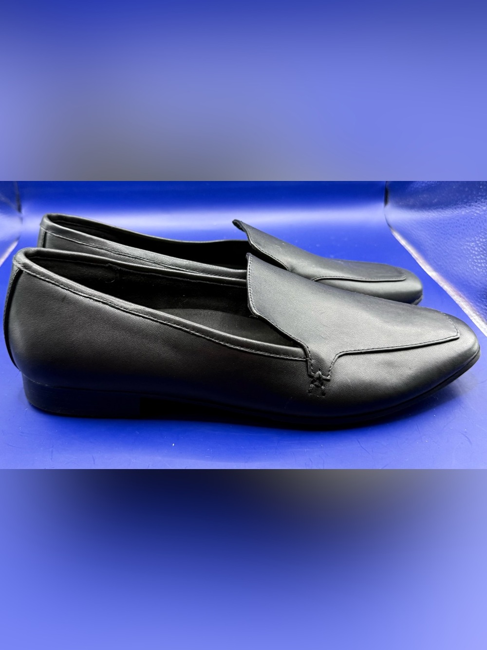 Aerosoles Paynes Black Leather Loafer Slip On Square Toe Comfort Flat Size 9.5M